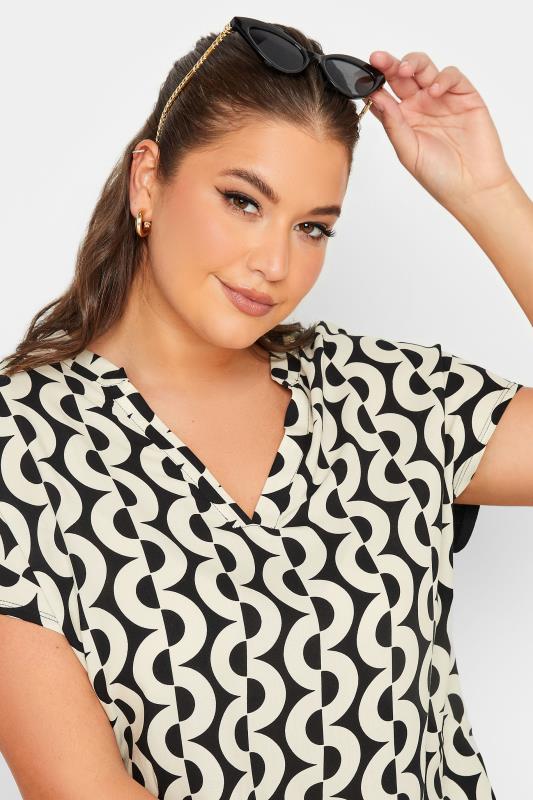 YOURS Curve Plus Size White Geometric Print Blouse | Yours Clothing  4