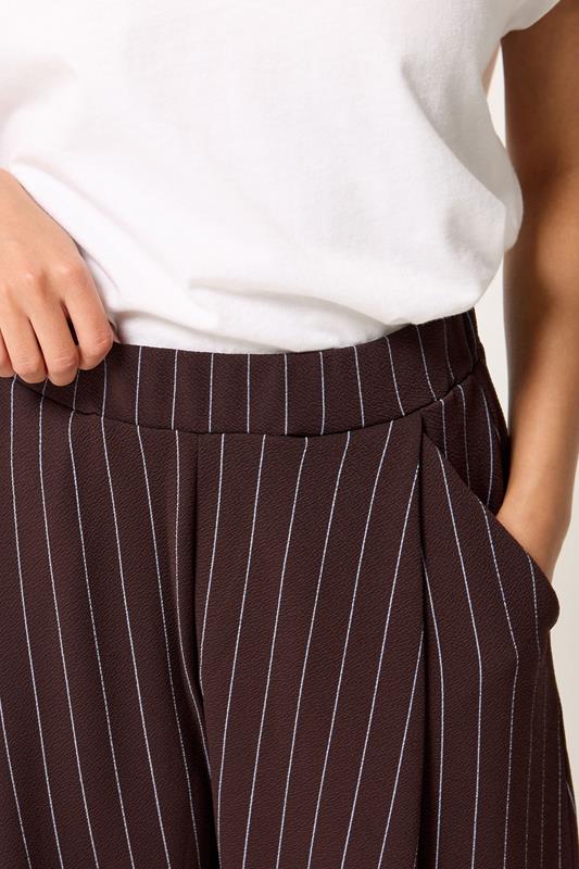 PixieGirl Petite Women's Chocolate Brown Pinstripe Barrel Leg Trousers | PixieGirl 4