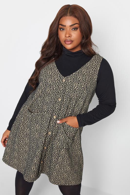 LIMITED COLLECTION Curve Grey Animal Print A-Line Pinafore Dress | Yours Clothing 1