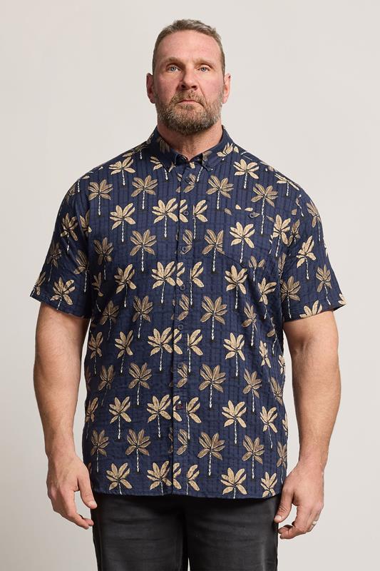 D555 Big & Tall Navy Blue Geometric Print Jacquard Shirt | BadRhino 1