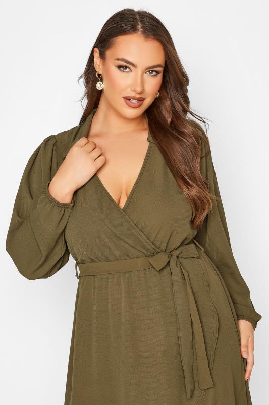 LIMITED COLLECTION Plus Size Khaki Green Wrap Dress | Yours Clothing 4
