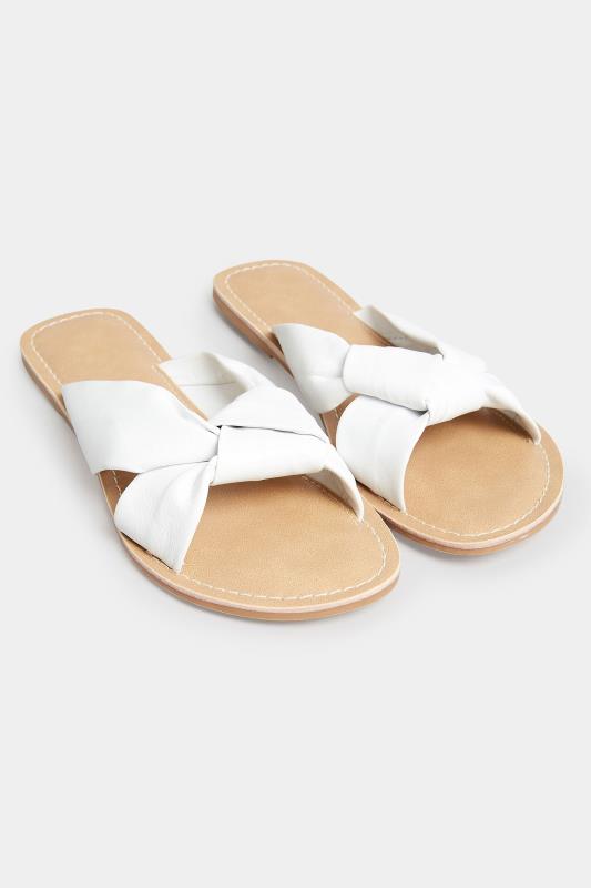 PixieGirl White Leather Knot Sandals In Standard Fit | PixieGirl 2