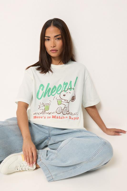 PixieGirl Petite Women's White Snoopy Matcha Graphic Cotton T-Shirt | PixieGirl 5