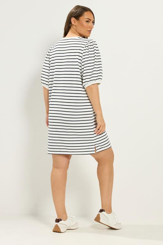 YOURS Plus Size White Striped Balloon Sleeve Mini Dress | Yours Clothing 2