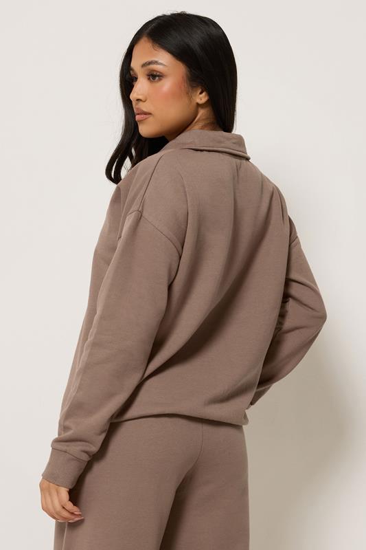 PixieGirl Petite Women's Mocha Brown Funnel Neck Half Zip Sweatshirt | PixieGirl  2