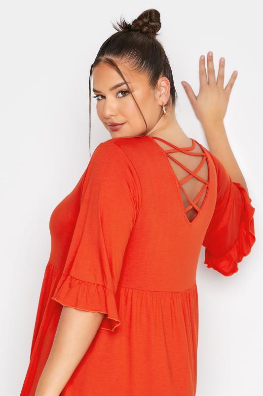 LIMITED COLLECTION Plus Size Deep Orange Cross Back Frill Top | Yours Clothing 4