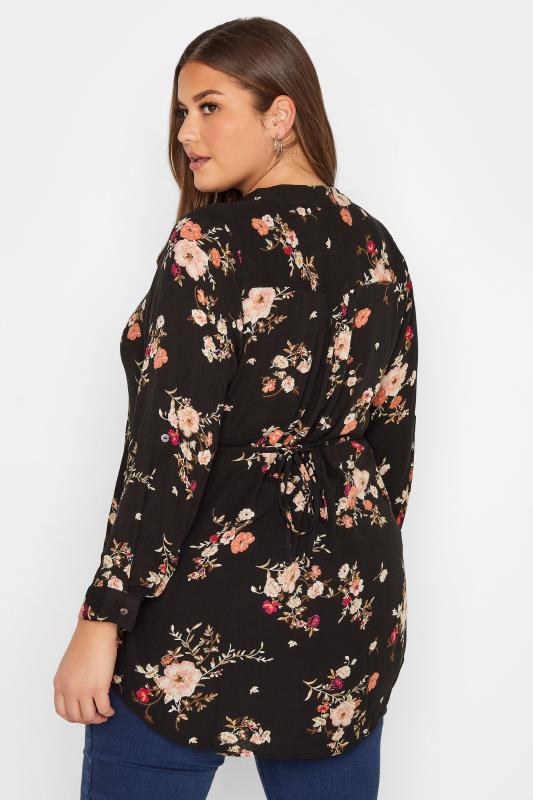 Plus Size Black Floral Pintuck Shirt | Yours Clothing 3