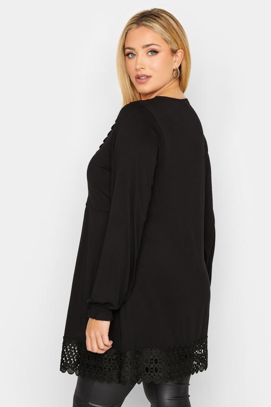 YOURS Plus Size Black Crochet Trim Tunic Top | Yours Clothing 3