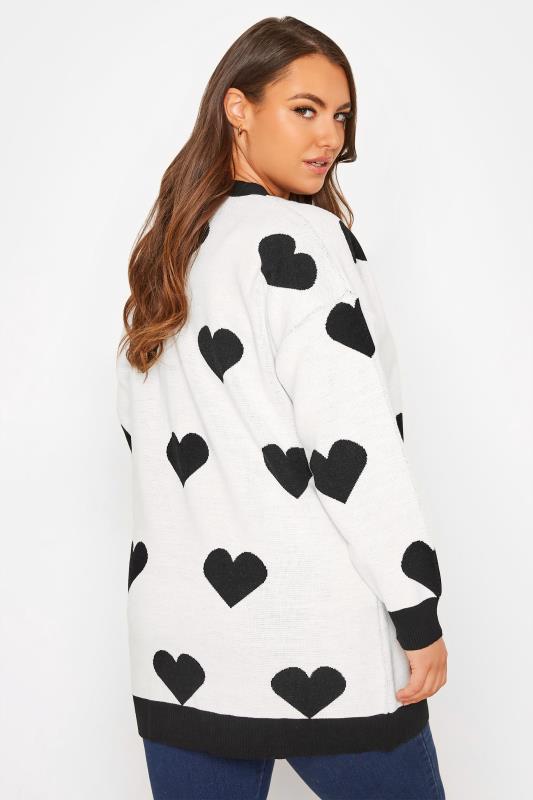 Plus Size Curve White & Black Heart Print Knitted Cardigan | Yours Clothing  4