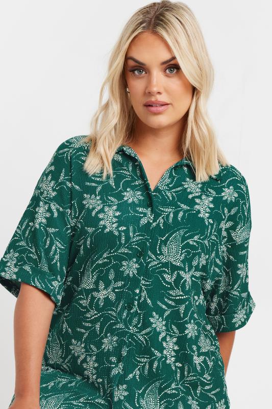 YOURS Plus Size Green Textured Floral Print Shirt | Yours Clothing 4