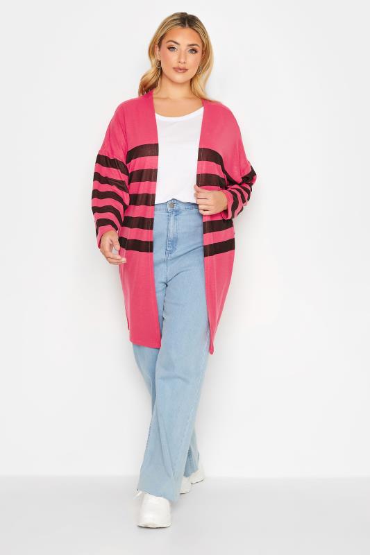 Curve Plus Size Pink & Black Stripe Cardigan | Yours Clothing  3