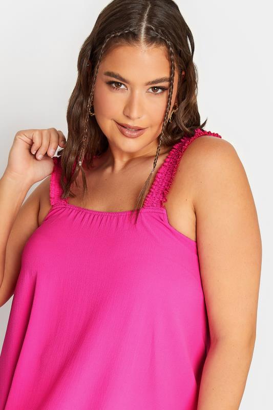 LIMITED COLLECTION Plus Size Hot Pink Shirred Strap Vest Top | Yours Clothing 5