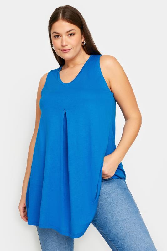 YOURS Plus Size Blue V-Neck Swing Vest Top | Yours Clothing 1