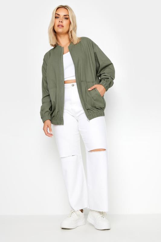 LIMITED COLLECTION Plus Size Khaki Green Twill Bomber Jacket | Yours Clothing 2