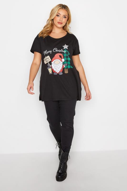 Plus Size Black 'Holiday Hugs' Glitter Slogan Christmas T-Shirt | Yours Clothing 3