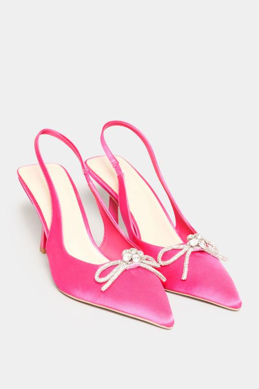 LTS Hot Pink Diamante Slingback Court Shoes In Standard Fit | Long Tall Sally 2