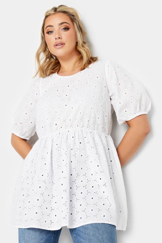 LIMITED COLLECTION Plus Size White Embroidered Peplum Top | Yours Clothing  2