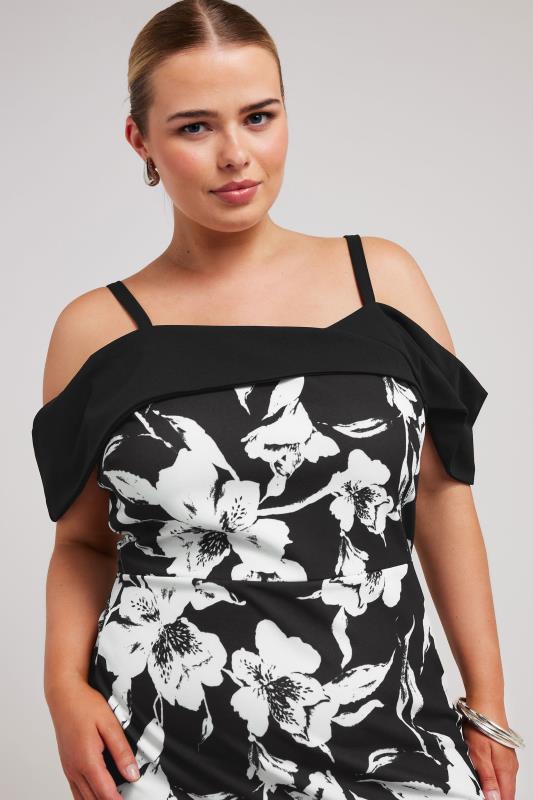 YOURS LONDON Plus Size Black Floral Print Bardot Shift Dress | Yours Clothing 4