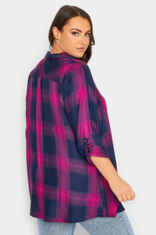 Plus Size Hot Pink Checked Overhead Shirt | Yours Clothing  3