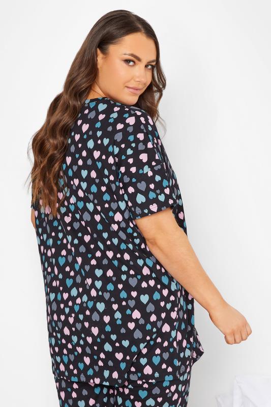 YOURS Plus Size Black Heart Print Sleep Tee Pyjama Top | Yours Clothing 4