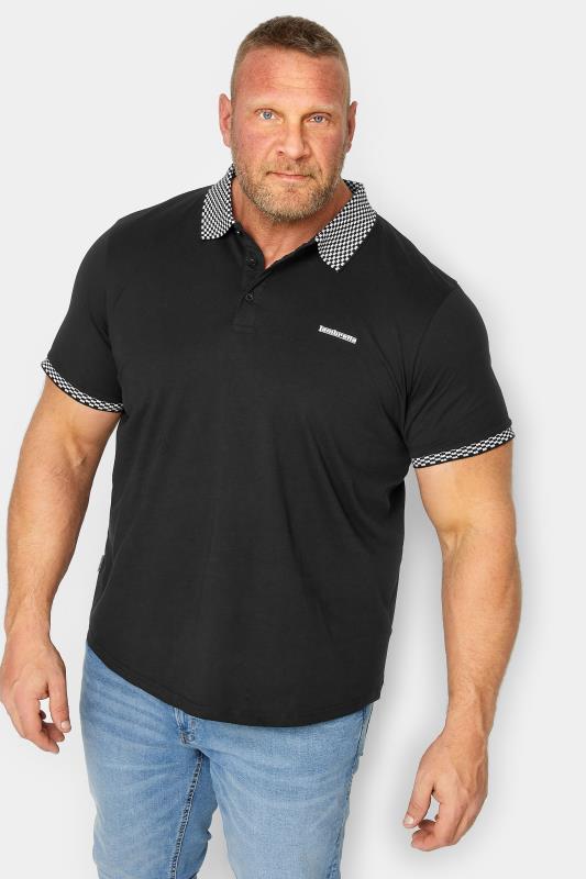  Grande Taille LAMBRETTA Big & Tall Black Check Collar Polo Shirt