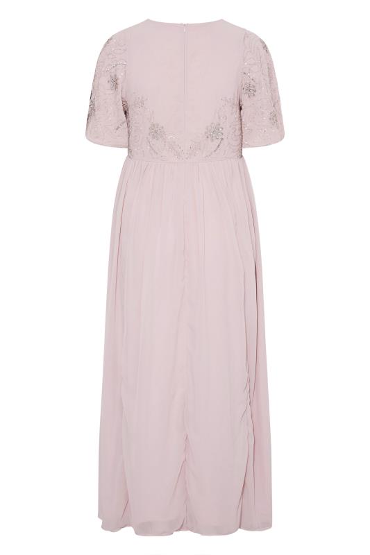 LUXE Plus Size Pink Floral Hand Embellished Maxi Dress | Yours Clothing 6