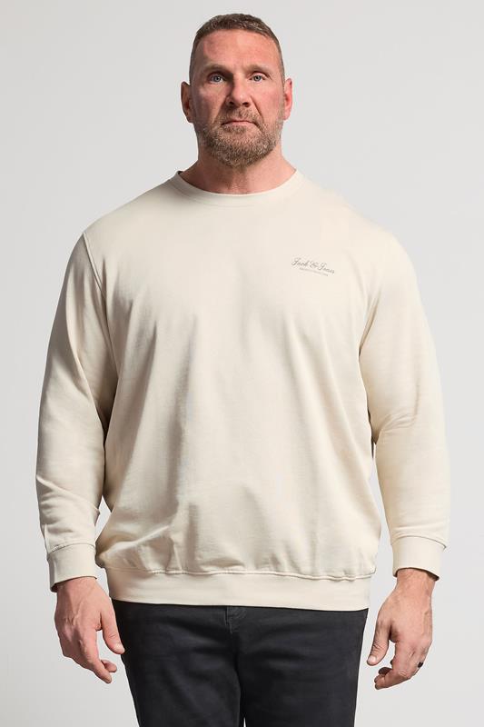 JACK & JONES Big & Tall Moonbeam White Printed Crew Neck Sweatshirt | BadRhino 1