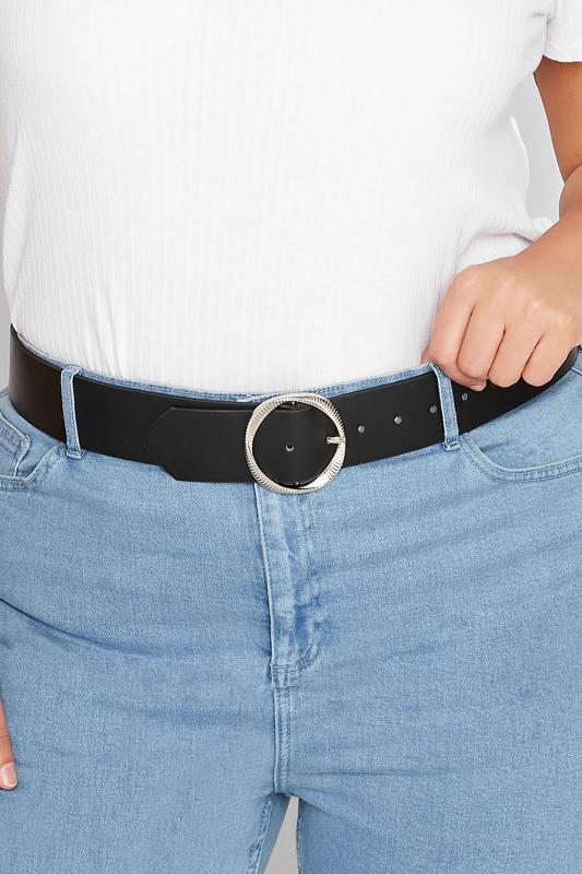 Black Textured Circle Buckle Belt | Yours Clothing 1