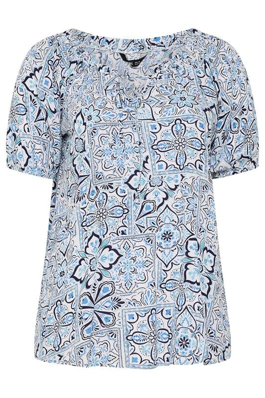 YOURS Plus Size Blue Floral Bardot Top | Yours Clothing 5
