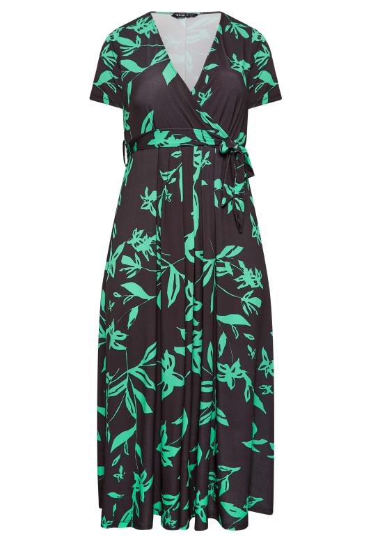 YOURS Curve Plus Size Green V-Neck Floral Wrap Dress | Yours Clothing  6