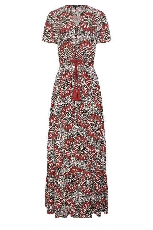 LTS Tall Women's Rust Orange Tile Print Tie Waist Maxi Dress | Long Tall Sally 5