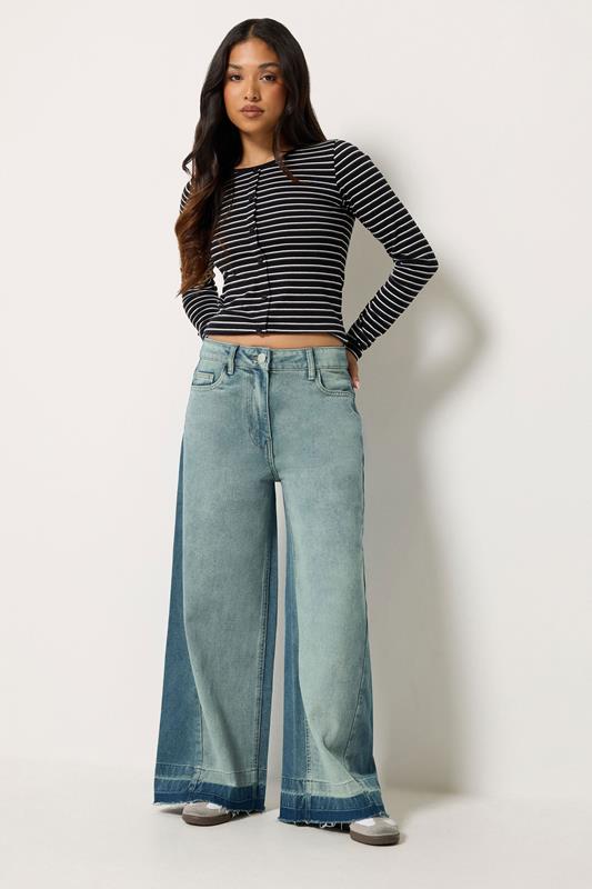  PixieGirl Petite vaqueros azul medio deshilachados de pernera ancha