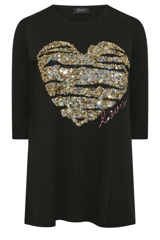 YOURS LUXURY Plus Size Black Love Heart Sequin Embellished Top | Yours Clothing 7