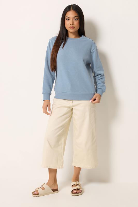 M&Co Petite Light Blue Button Detail Sweatshirt | M&Co 1