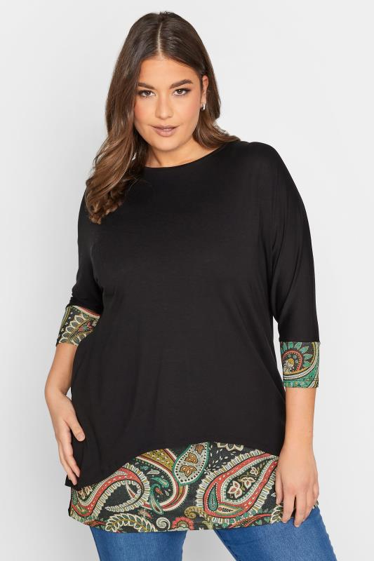 Plus Size  YOURS Curve Black Layered Paisley Print Top