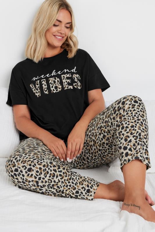 YOURS Plus Size Black 'Weekend Vibes' Wide Leg Pyjama Set | Yours Clothing 4