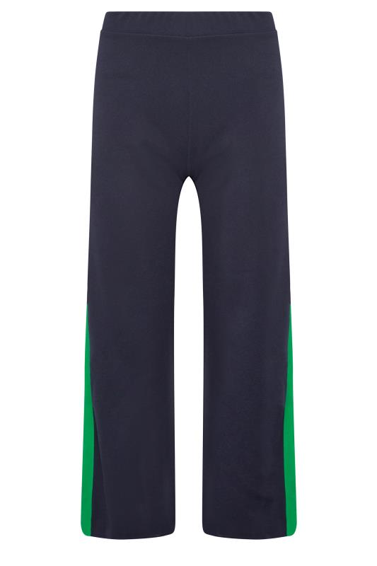 Petite Navy Blue & Green Stripe Wide Leg Trousers | PixieGirl 4