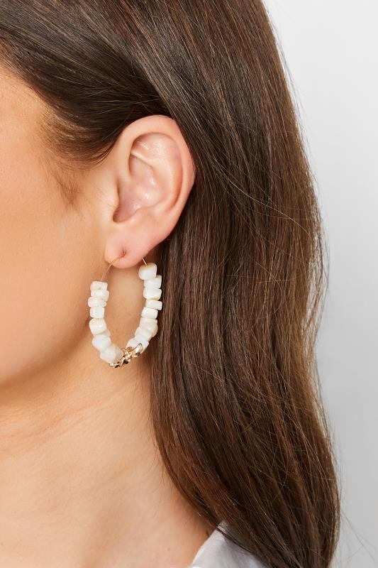 Gold & White Shell Hoop Earrings | Yours Clothing  1