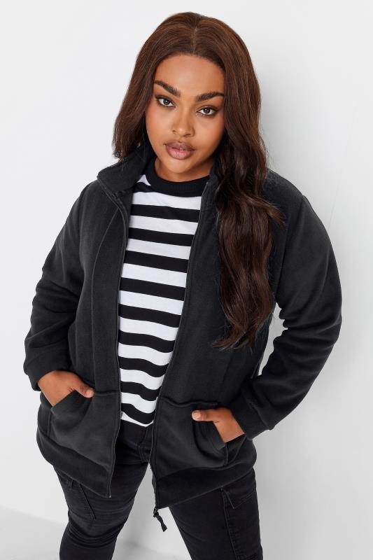 YOURS Plus Size Black Zip Fleece Jacket | Yours Clothing 2