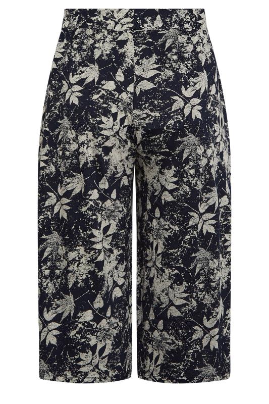 YOURS Plus Size Navy Blue & Natural Leaf Print Culottes | Yours Clothing 6