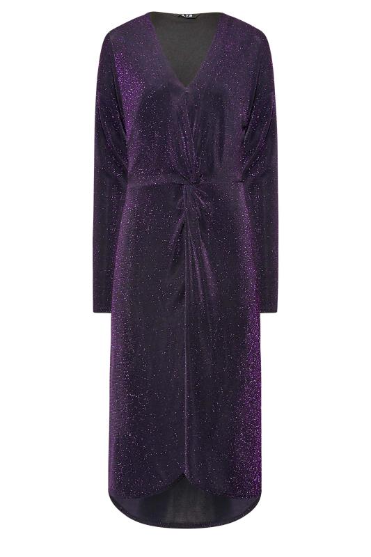LTS Tall Women's Black & Purple Glitter Twist Wrap Midi Dress | Long Tall Sally 6