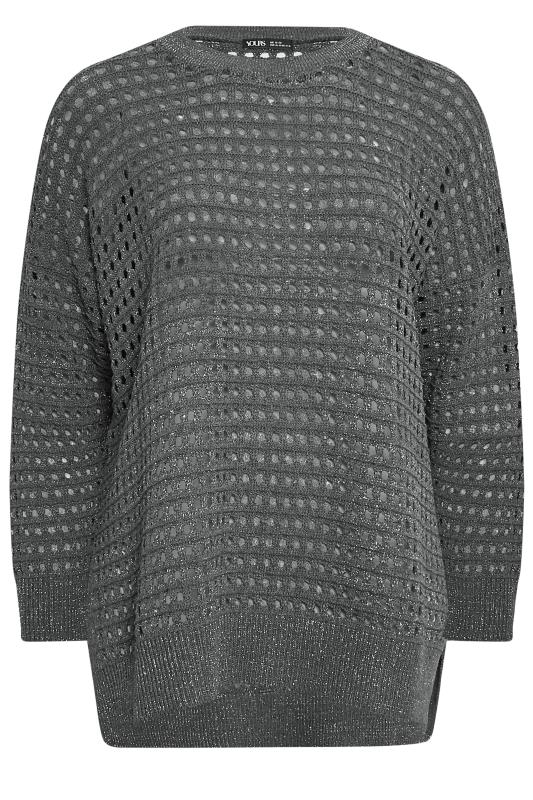 YOURS Plus Size Grey Side Split Metallic Crochet Jumper | Yours Clothing 6