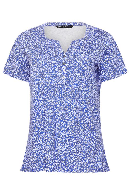 M&Co Blue Leaf Print Cotton Henley Top| M&Co 5