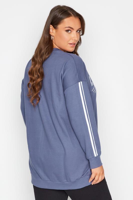 Plus Size Blue 'Los Angeles' Embellished Varsity Sweatshirt | Yours Clothing 3