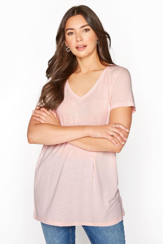 LTS Pink Linen Blend V-Neck T-Shirt 1
