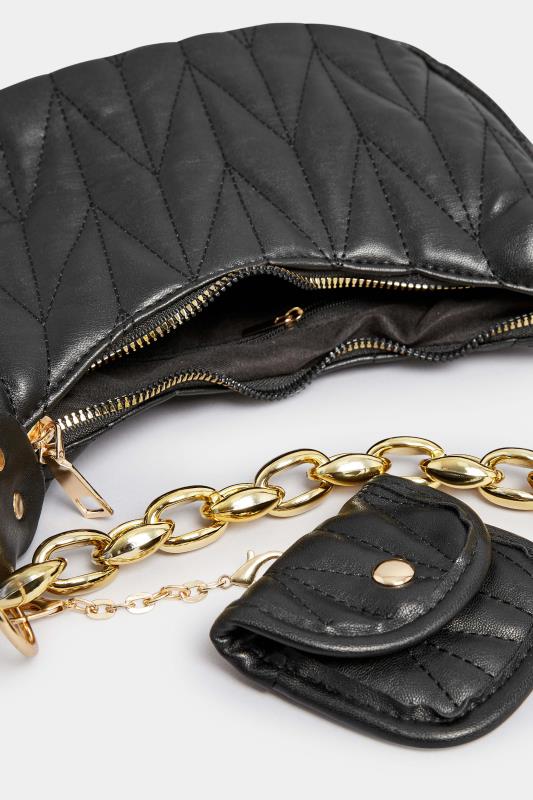 Black Quilted Multi Pocket Chunky Chain Bag | Yours Clothing 5