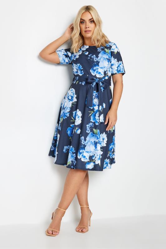 YOURS LONDON Plus Size Blue Scoop Neck Skater Dress | Yours Clothing 2