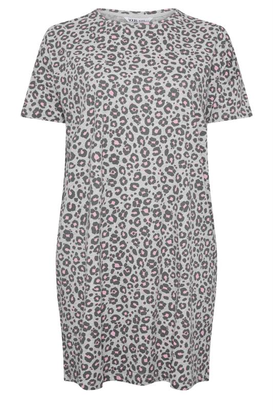 YOURS Plus Size Grey Leopard Print Sleep Tee Nightdress | Yours Clothing 5