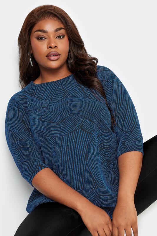 YOURS Plus Size Black & Blue Swirl Print Swing Top | Yours Clothing 5