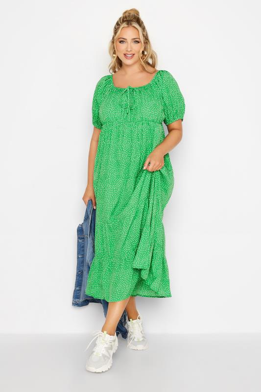  Grande Taille LIMITED COLLECTION Curve Green Spot Print Square Neck Dress